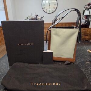 Strathberry Green and Brown Leather Bucket Bag